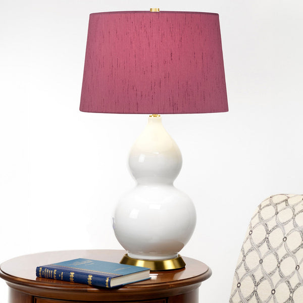 Isla Table Lamp in White with Aged Brass Metalwork and Bloom Purple Shade