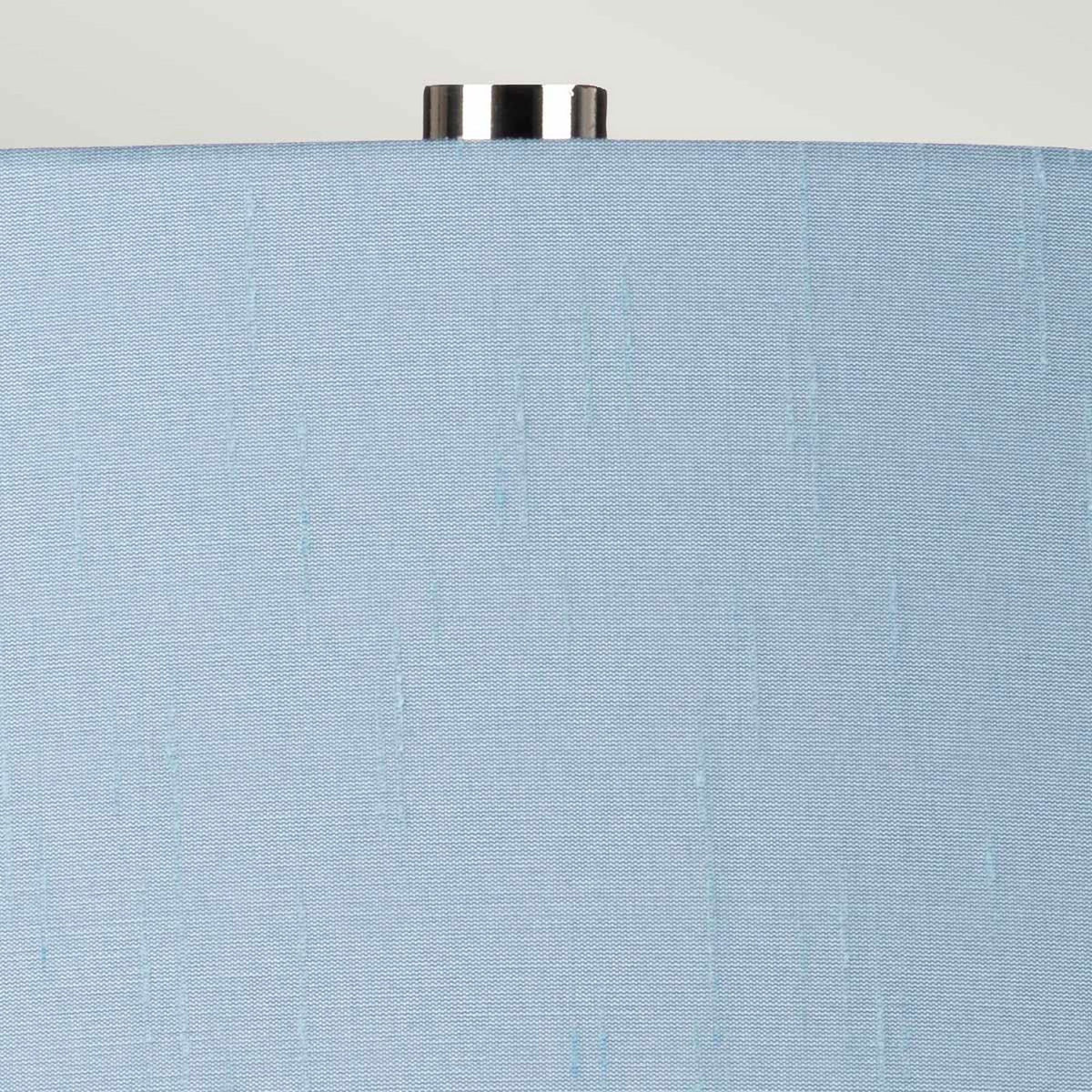 Isla Table Lamp in White with Polished Nickel Metalwork and Liberty Blue Shade