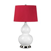 Isla Table Lamp in White with Polished Nickel Metalwork and Beetroot Red Shade