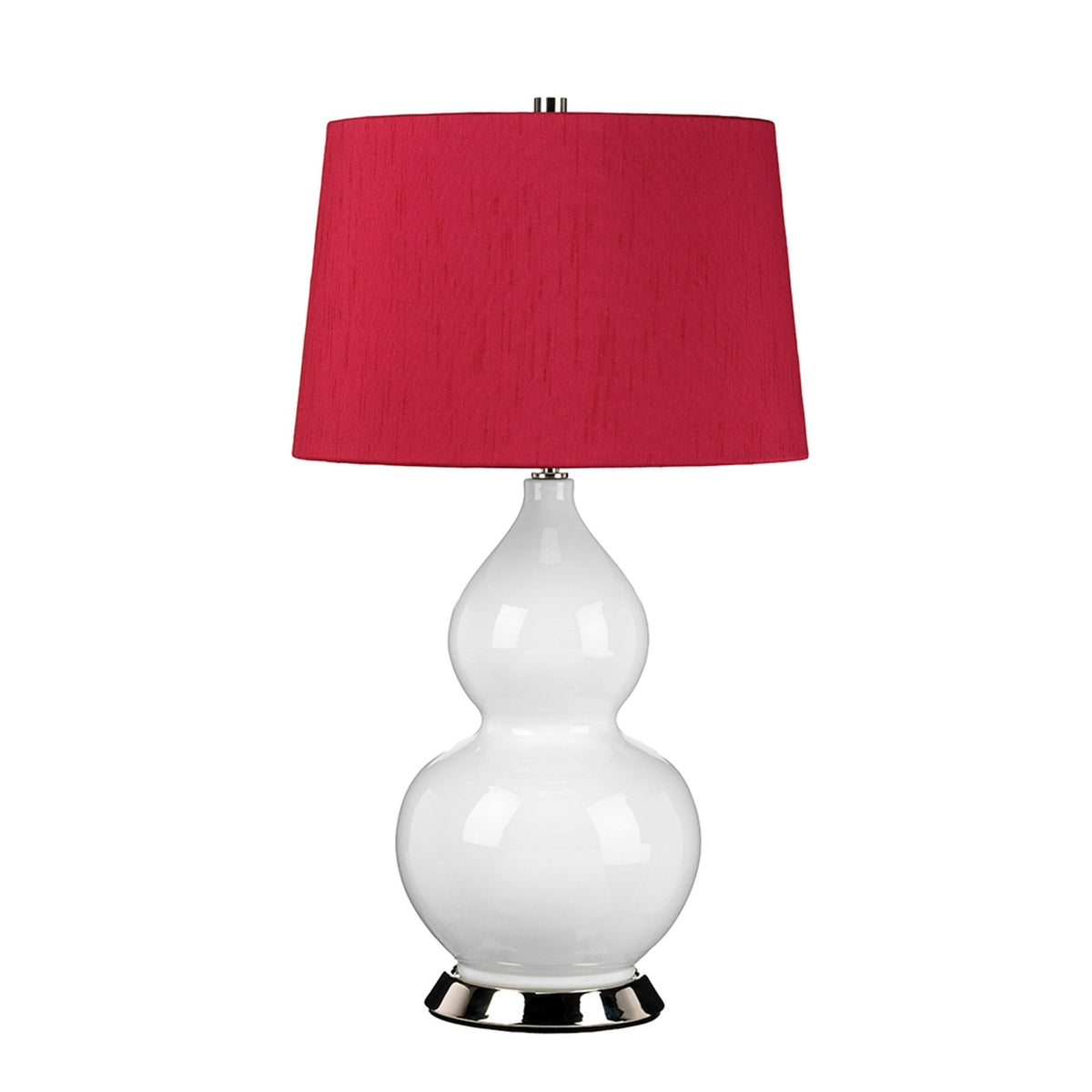 Isla Table Lamp in White with Polished Nickel Metalwork and Beetroot Red Shade