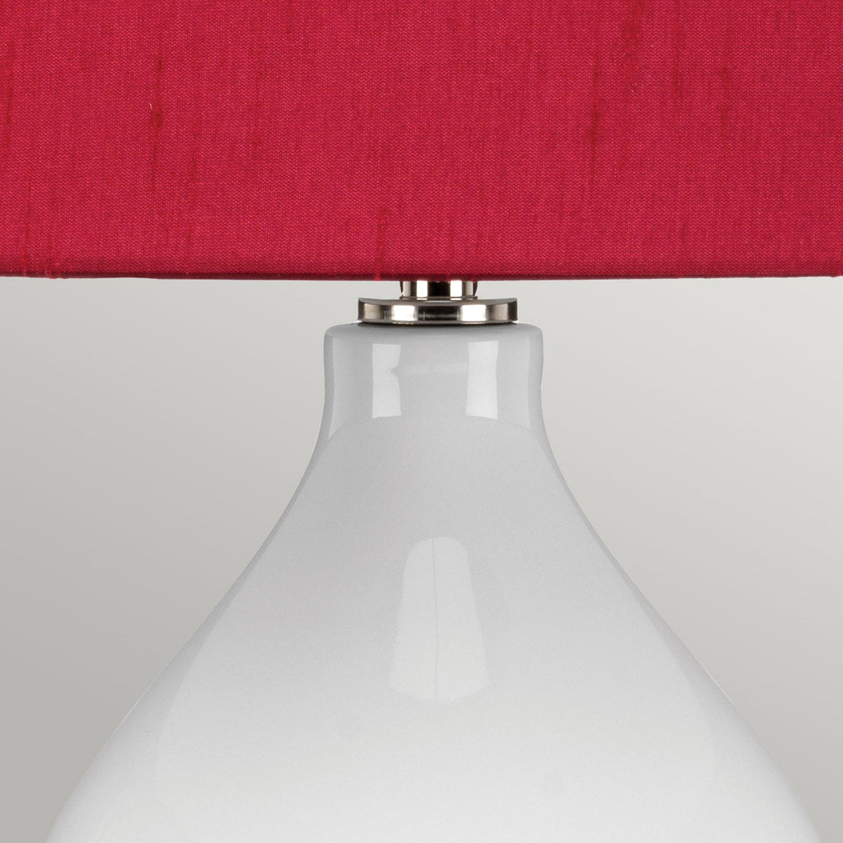 Isla Table Lamp in White with Polished Nickel Metalwork and Beetroot Red Shade