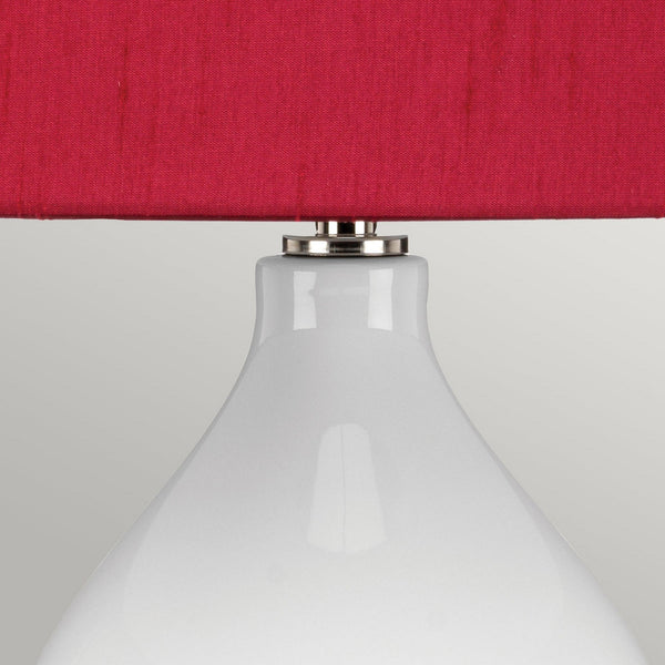 Isla Table Lamp in White with Polished Nickel Metalwork and Beetroot Red Shade