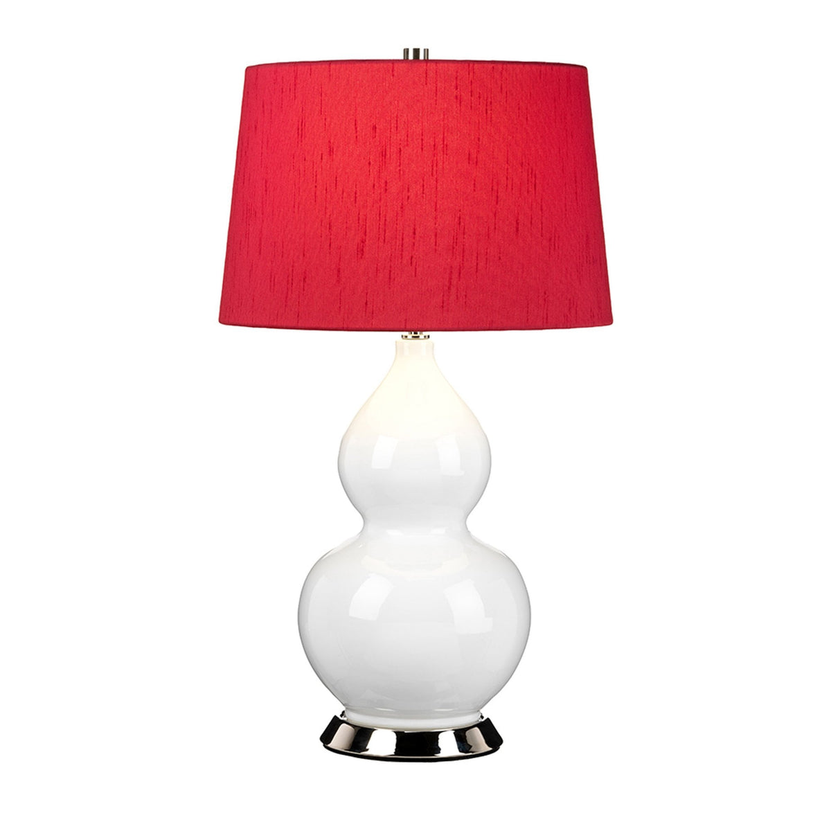 Isla Table Lamp in White with Polished Nickel Metalwork and Beetroot Red Shade