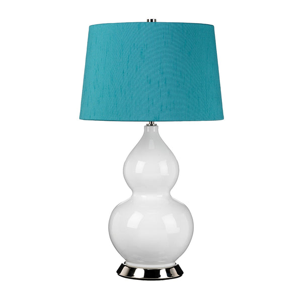 Isla Table Lamp in White with Polished Nickel Metalwork and Mallard Teal Shade