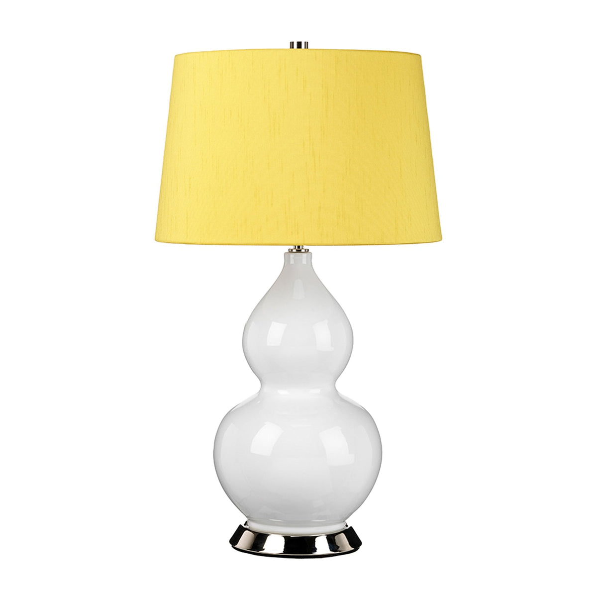 Isla Table Lamp in White with Polished Nickel Metalwork and Celandine Yellow Shade