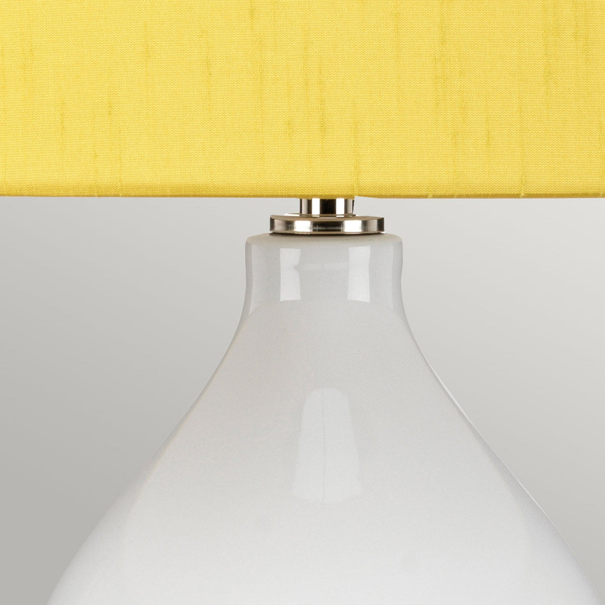 Isla Table Lamp in White with Polished Nickel Metalwork and Celandine Yellow Shade