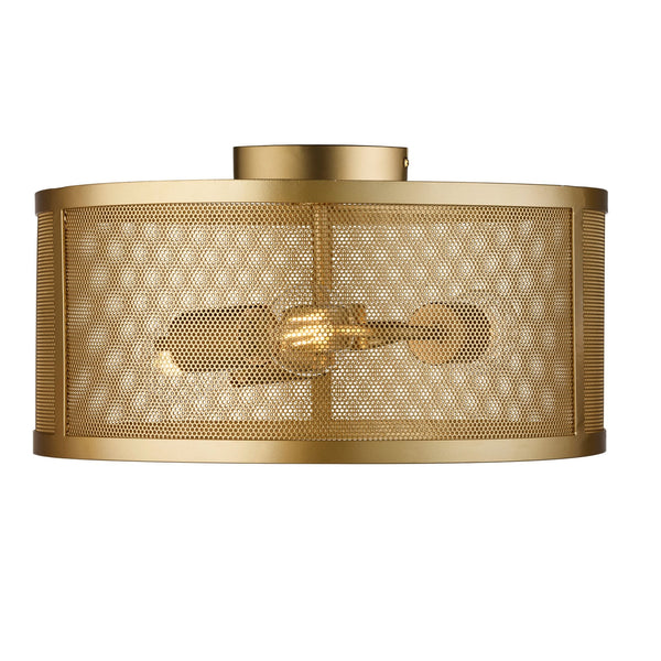 Fishnet 3 Light Semi Flush Ceiling Light In Matt Gold