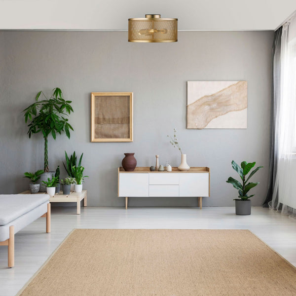 Fishnet 3 Light Semi Flush Ceiling Light In Matt Gold