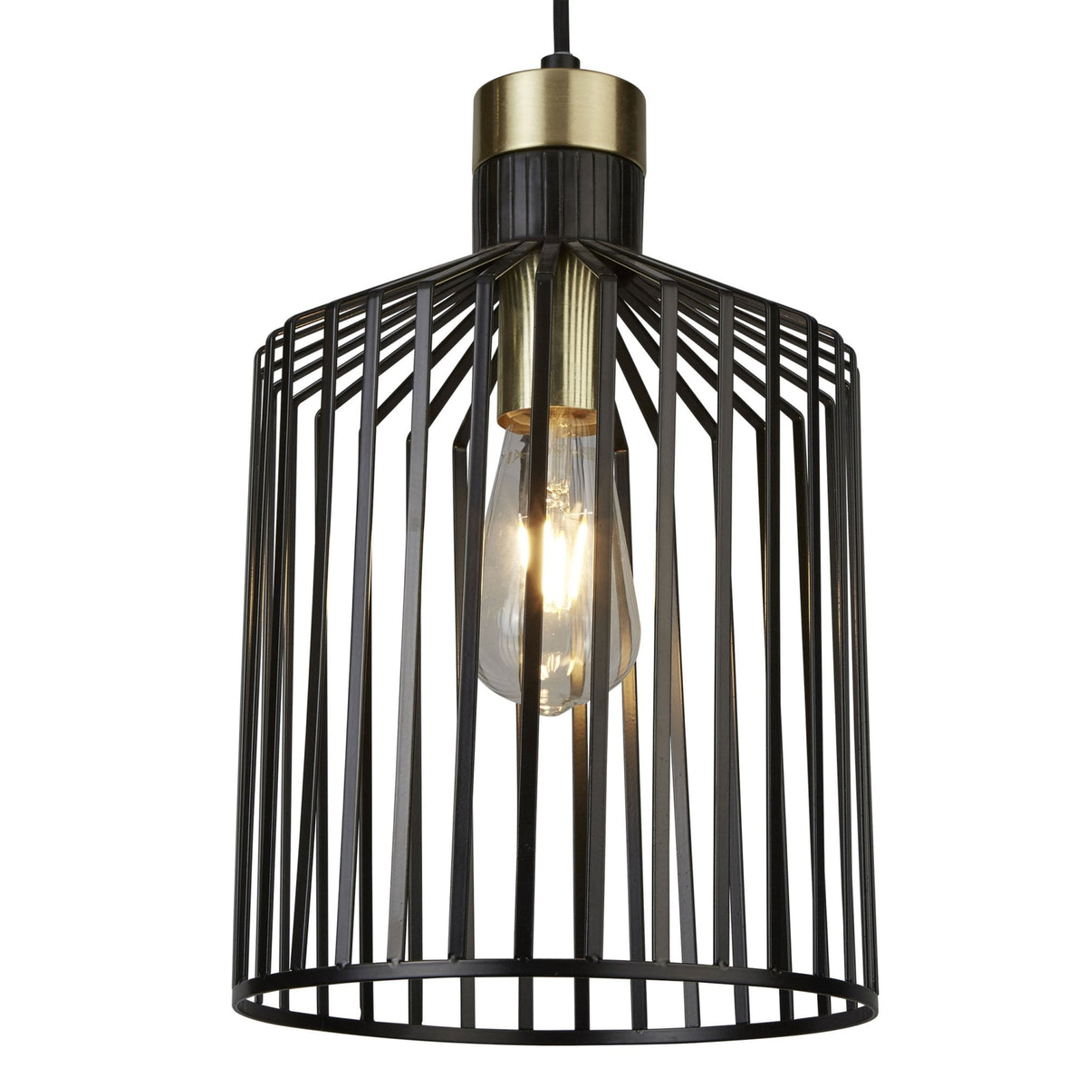 Medium Bird Cage Pendant In Black & Satin Brass