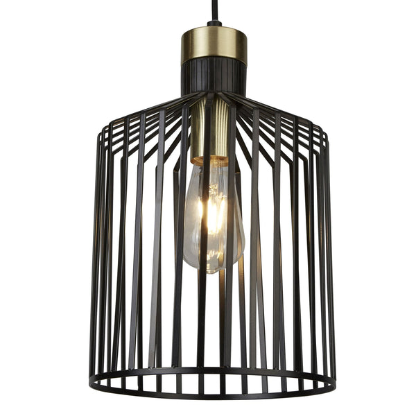 Medium Bird Cage Pendant In Black & Satin Brass