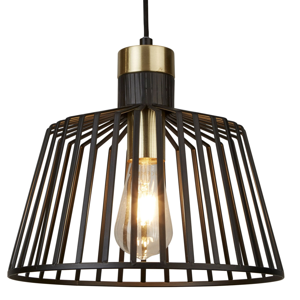 Large Bird Cage Pendant In Black & Satin Brass
