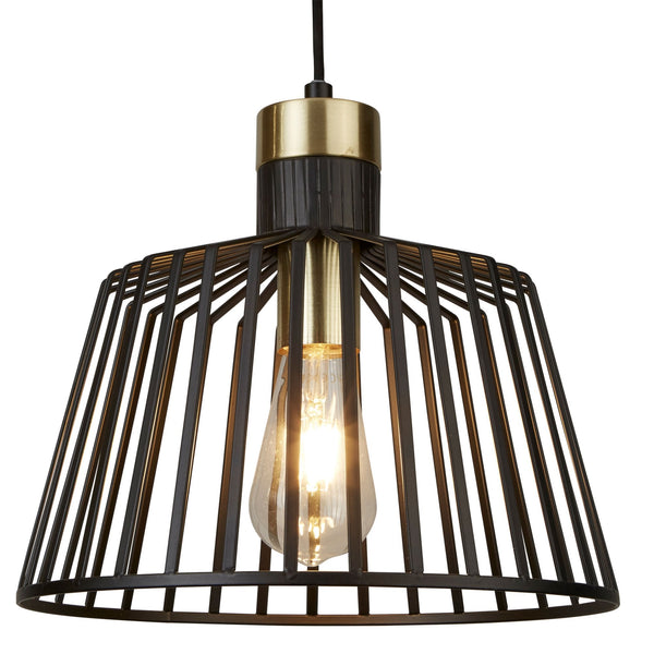 Large Bird Cage Pendant In Black & Satin Brass
