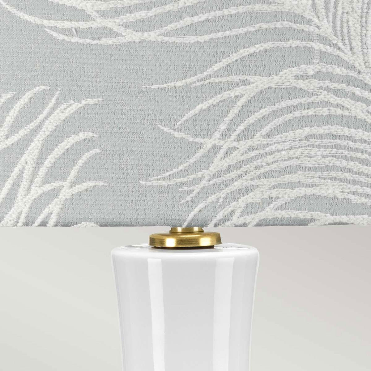 Milo Table Lamp with Aged Brass Metalwork and Feather Duck Egg Blue Pattern Shade