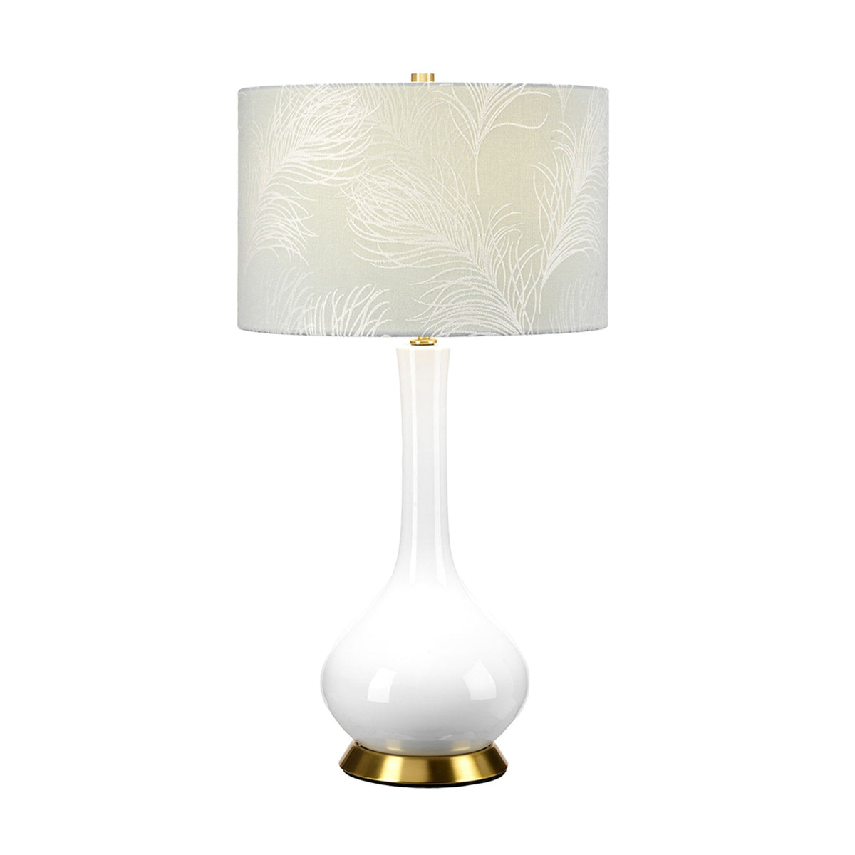 Milo Table Lamp with Aged Brass Metalwork and Feather Duck Egg Blue Pattern Shade