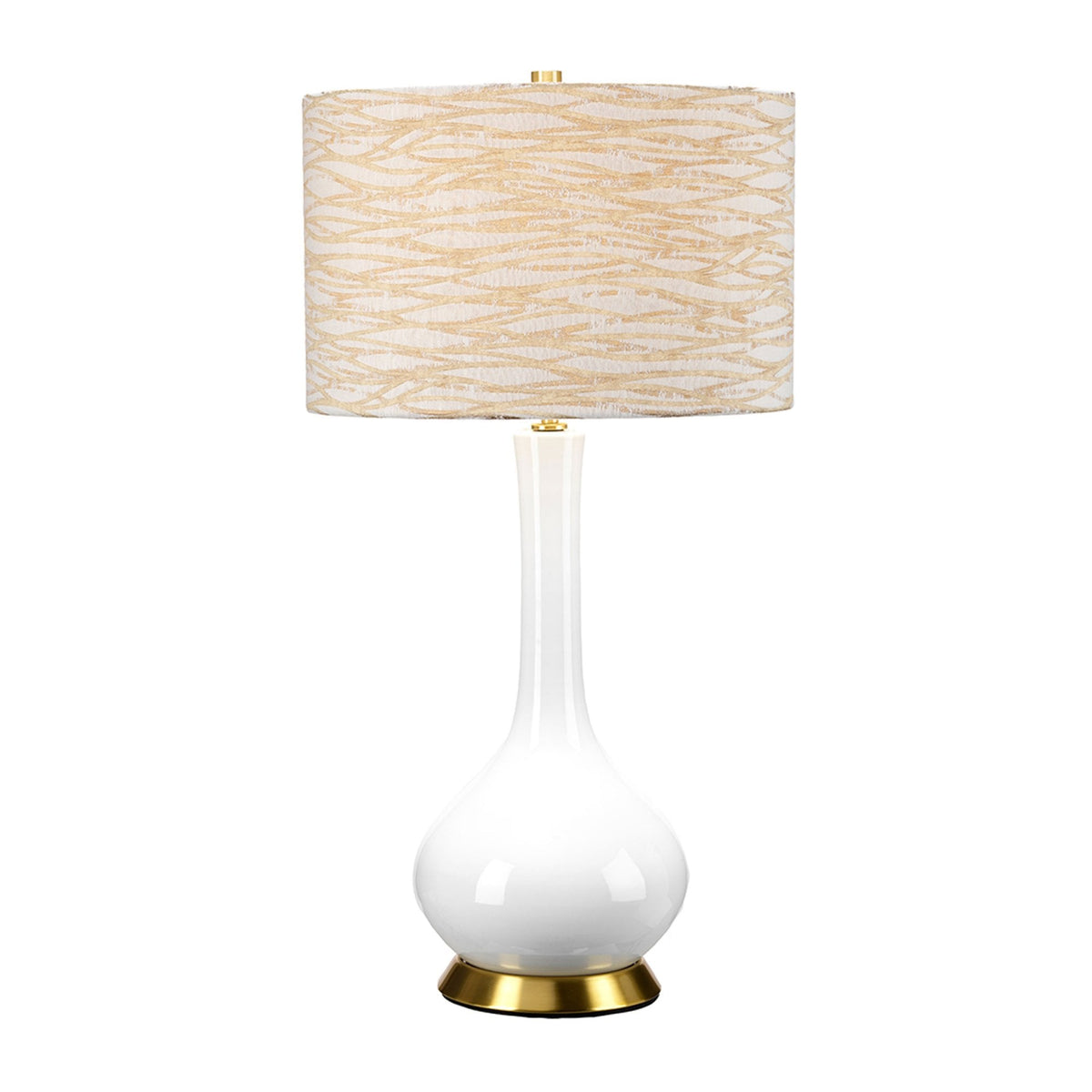 Milo Table Lamp with Aged Brass Metalwork and Linear Antique Pattern Shade