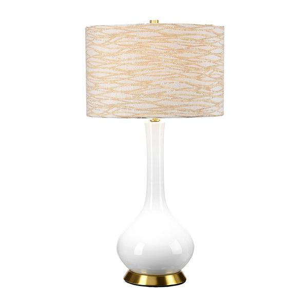 Milo Table Lamp with Aged Brass Metalwork and Linear Antique Pattern Shade