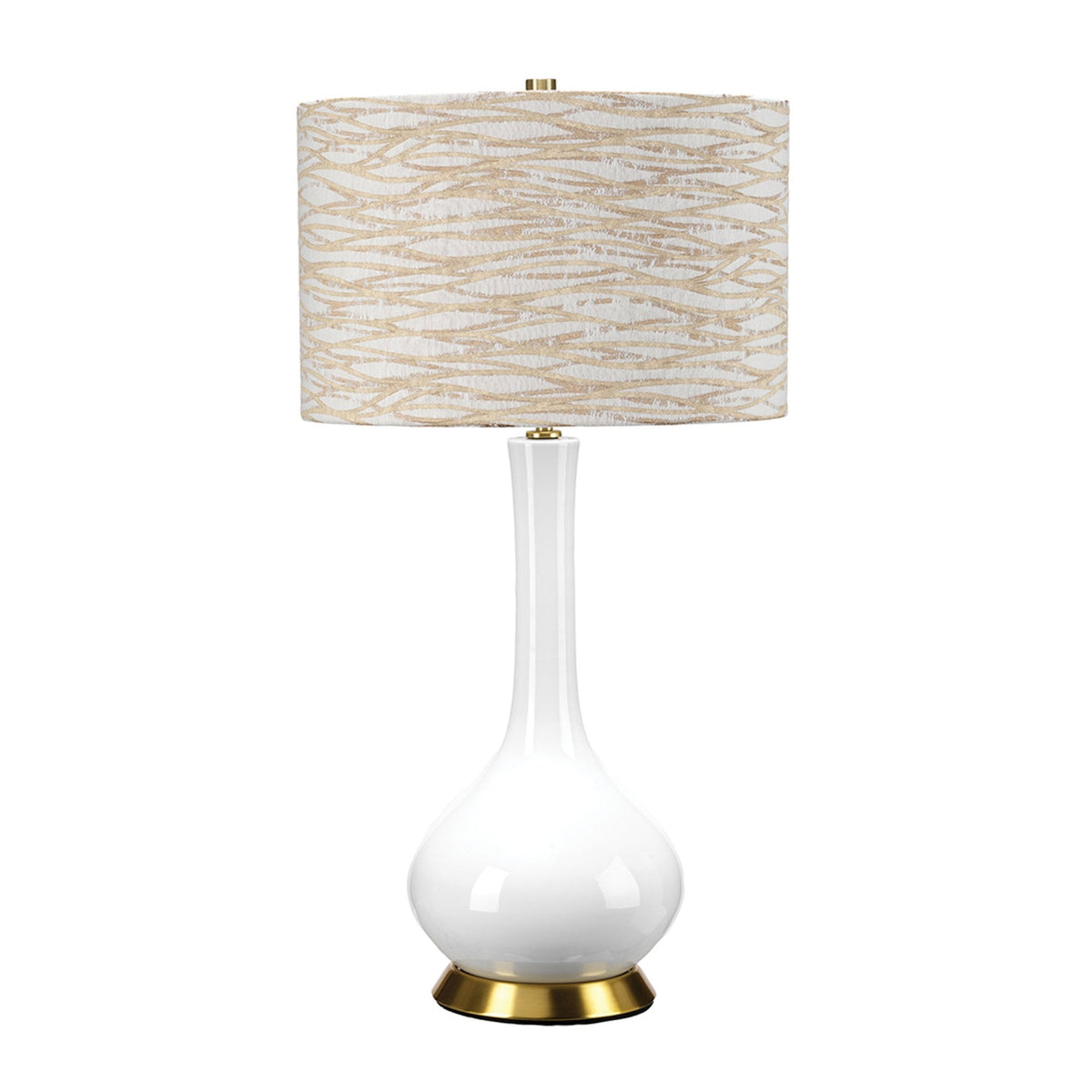 Milo Table Lamp with Aged Brass Metalwork and Linear Antique Pattern Shade