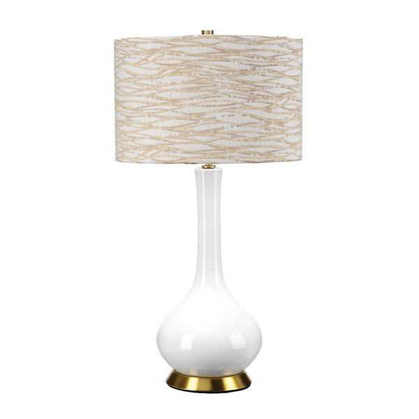 Milo Table Lamp with Aged Brass Metalwork and Linear Antique Pattern Shade