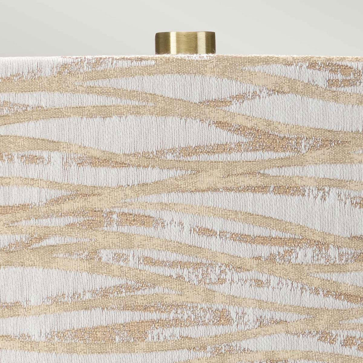 Milo Table Lamp with Aged Brass Metalwork and Linear Antique Pattern Shade