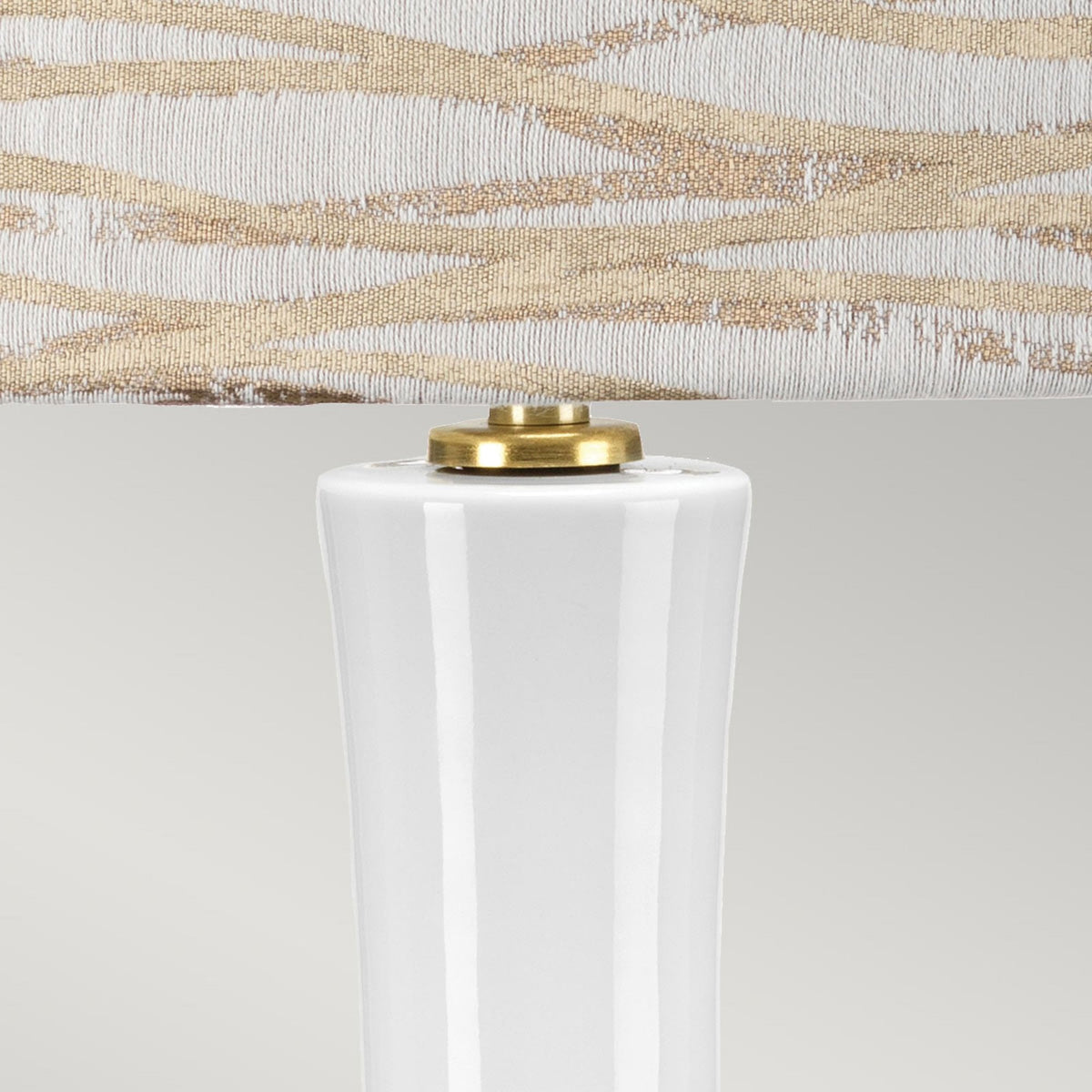 Milo Table Lamp with Aged Brass Metalwork and Linear Antique Pattern Shade