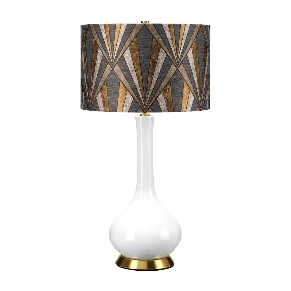 Milo Table Lamp with Aged Brass Metalwork and Vogue Brass Pattern Shade