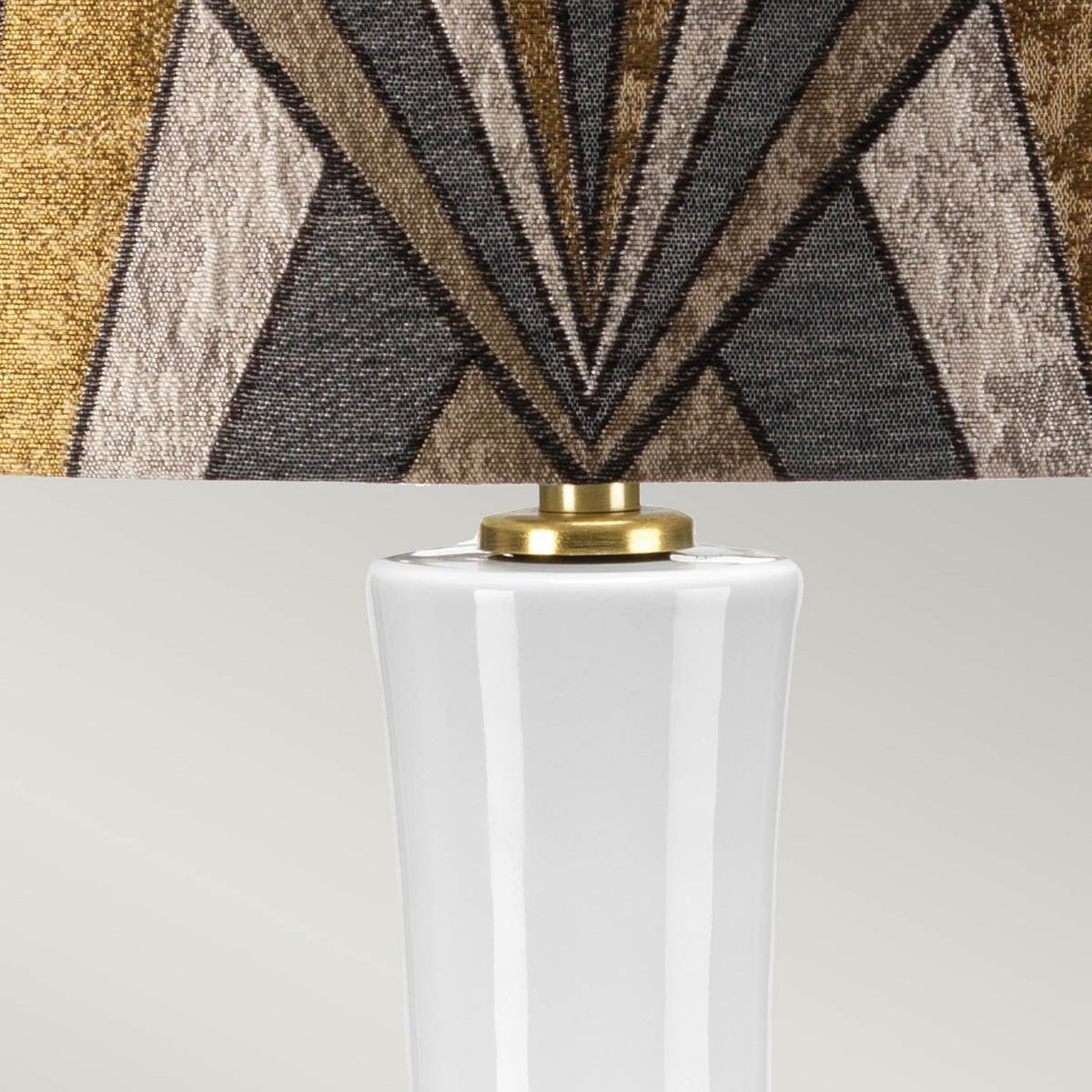 Milo Table Lamp with Aged Brass Metalwork and Vogue Brass Pattern Shade