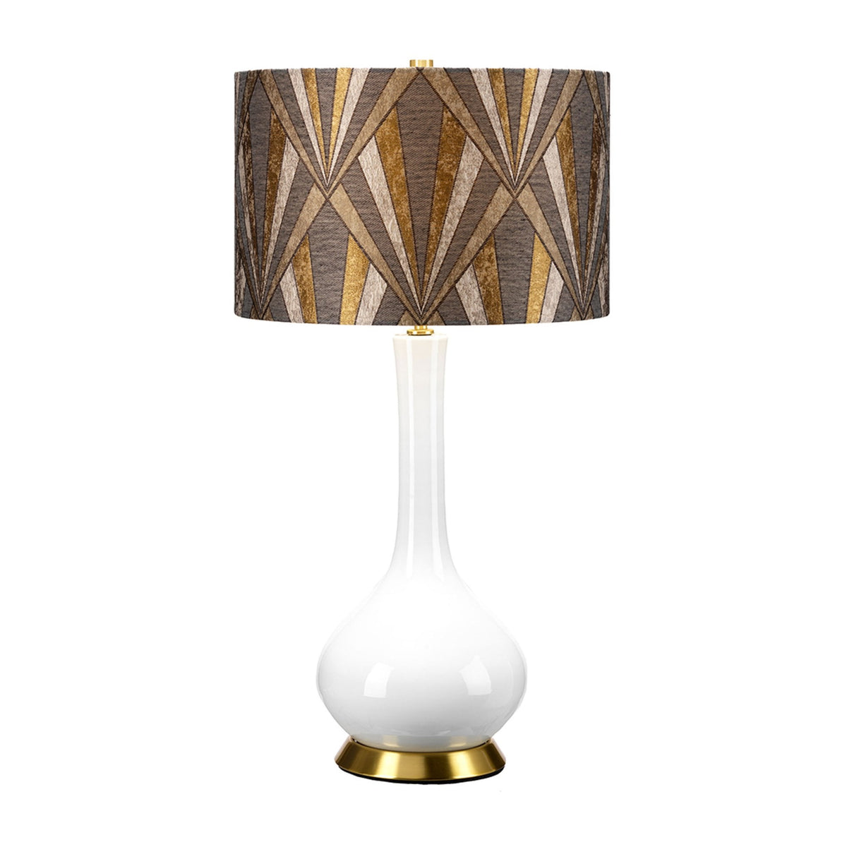 Milo Table Lamp with Aged Brass Metalwork and Vogue Brass Pattern Shade