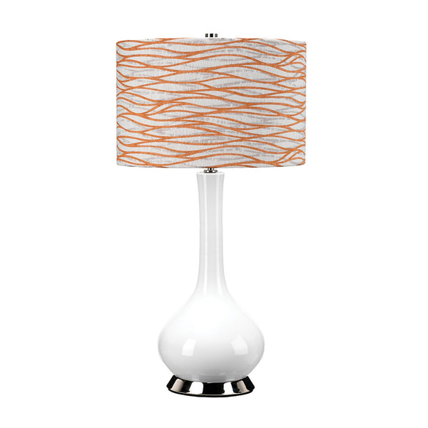 Milo Table Lamp with Polished Nickel Metalwork and Linear Orange Pattern Shade
