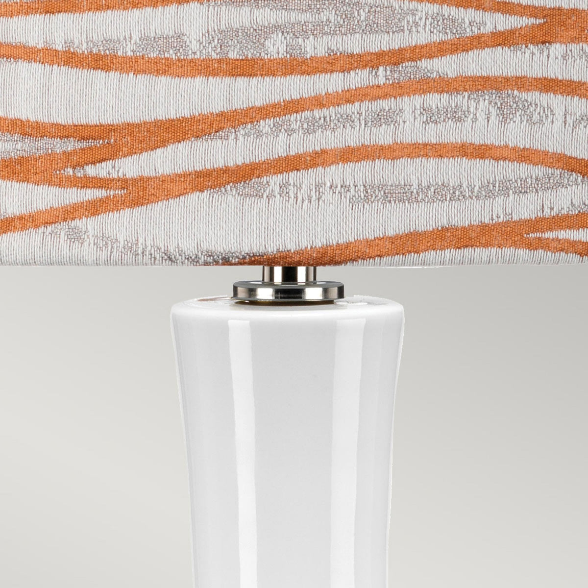 Milo Table Lamp with Polished Nickel Metalwork and Linear Orange Pattern Shade
