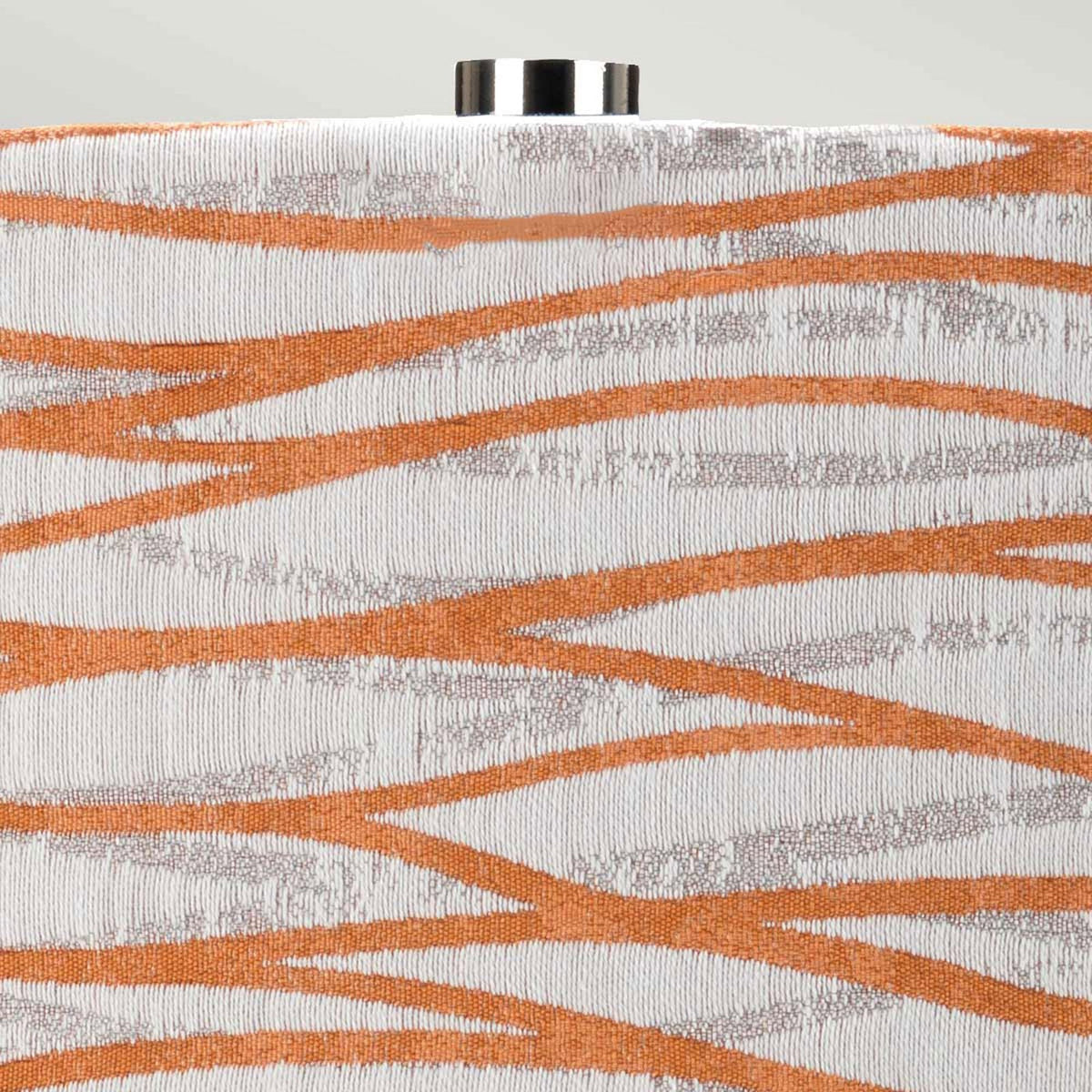 Milo Table Lamp with Polished Nickel Metalwork and Linear Orange Pattern Shade