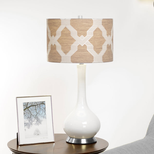 Milo Table Lamp with Polished Nickel Metalwork and Overture Thistle Pattern Shade