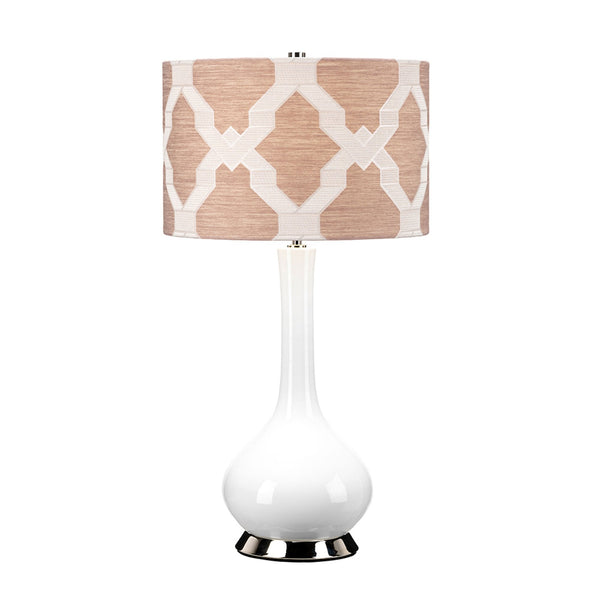 Milo Table Lamp with Polished Nickel Metalwork and Overture Thistle Pattern Shade
