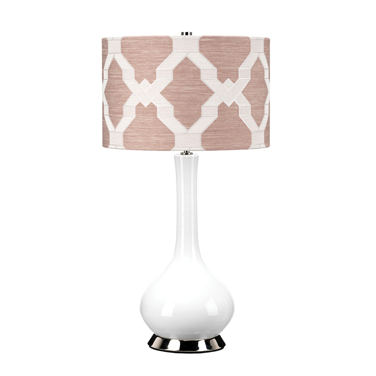 Milo Table Lamp with Polished Nickel Metalwork and Overture Thistle Pattern Shade