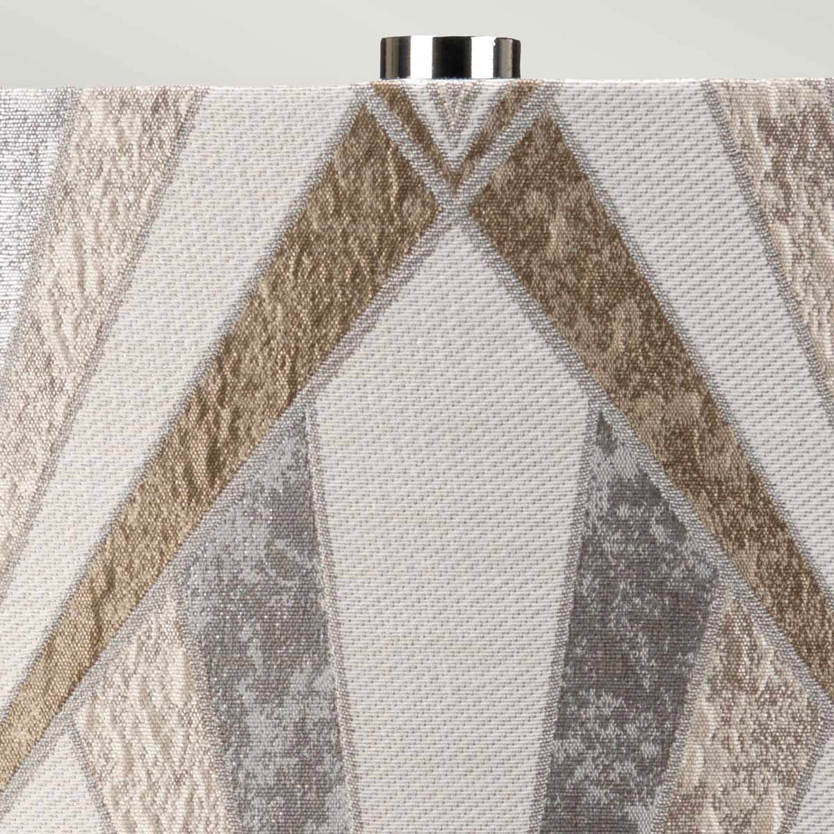 Milo Table Lamp with Polished Nickel Metalwork and Vogue Satin Chrome Pattern Shade