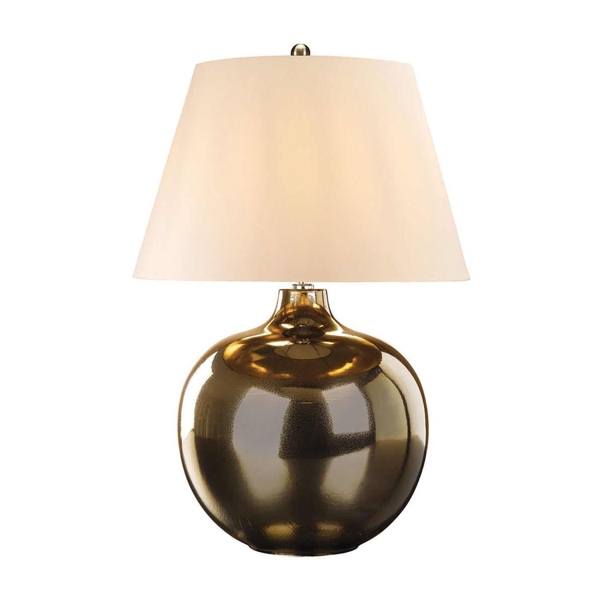 Ottoman Table Lamp with Lightly Crackled Bronze Metallic Glaze and Ivory Shade