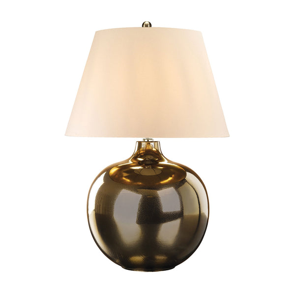 Ottoman Table Lamp with Lightly Crackled Bronze Metallic Glaze and Ivory Shade