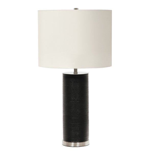 Ripple Table Lamp in Black with a White Faux Linen Hard-Backed Shade