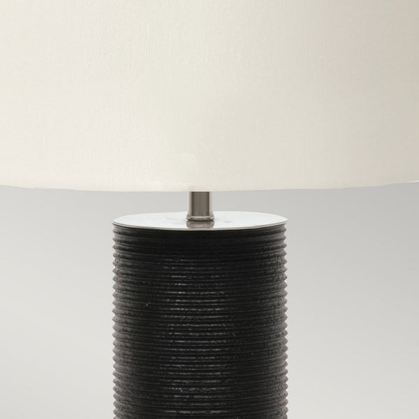 Ripple Table Lamp in Black with a White Faux Linen Hard-Backed Shade