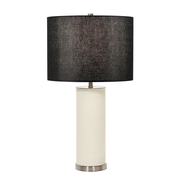Ripple Table Lamp in White with a Black Faux Linen Hard-Backed Shade