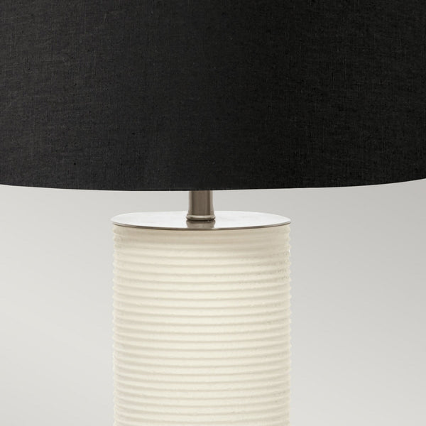 Ripple Table Lamp in White with a Black Faux Linen Hard-Backed Shade