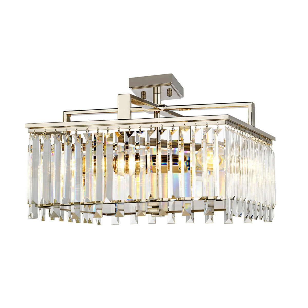 Aries Large Pendant or Semi Flush Light in Polished Nickel with Cut Glass Crystals