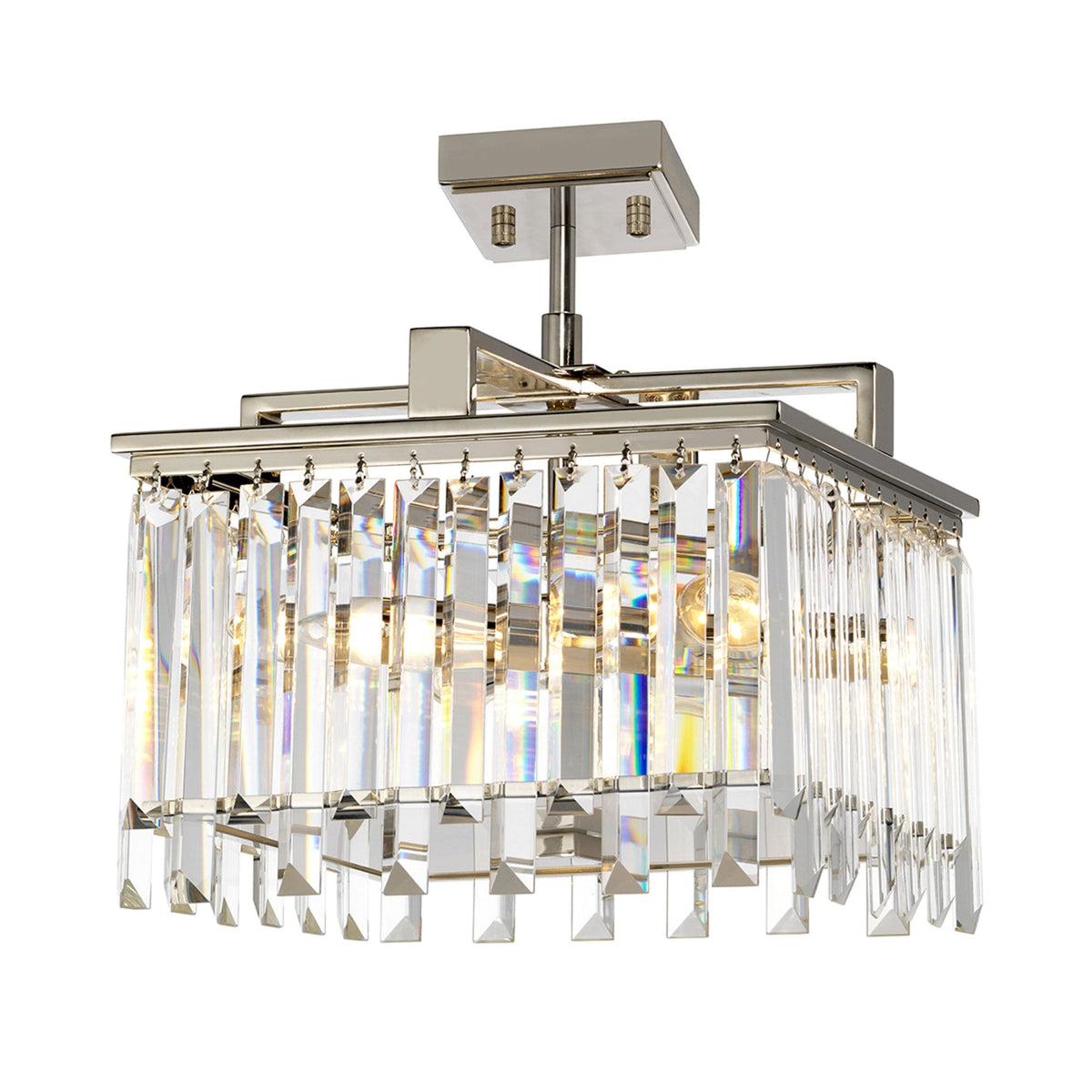 Aries Small Pendant or Semi Flush Light in Polished Nickel with Cut Glass Crystals