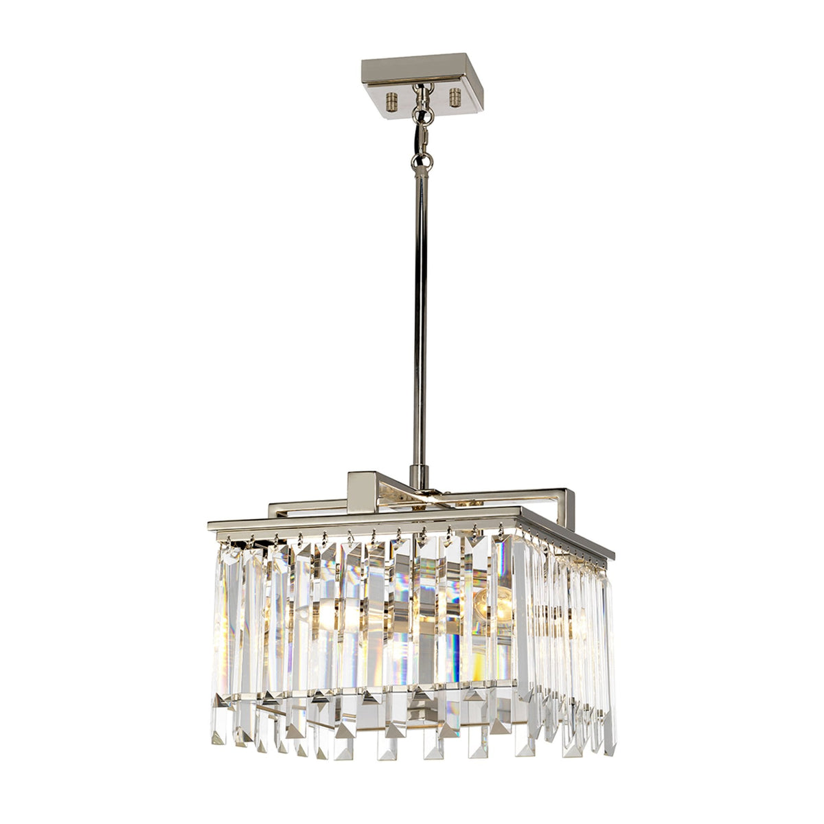 Aries Small Pendant or Semi Flush Light in Polished Nickel with Cut Glass Crystals