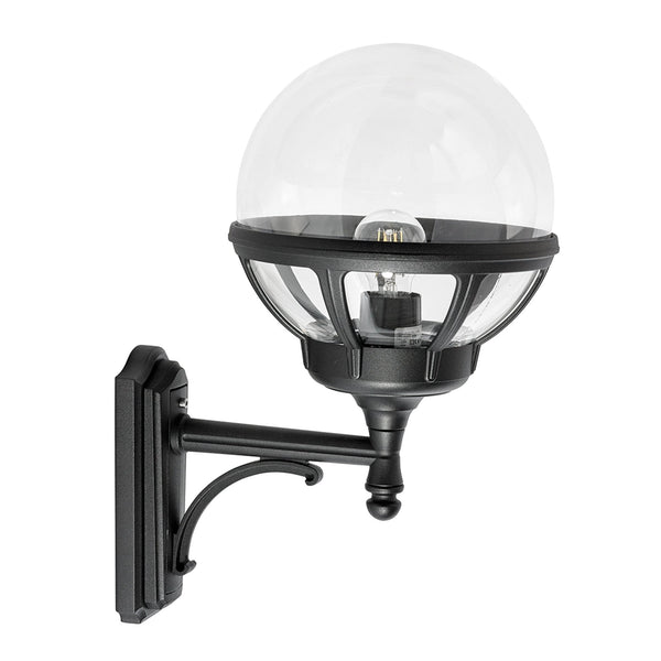 Bologna Coastal Up Wall Light in Black with Clear Dome