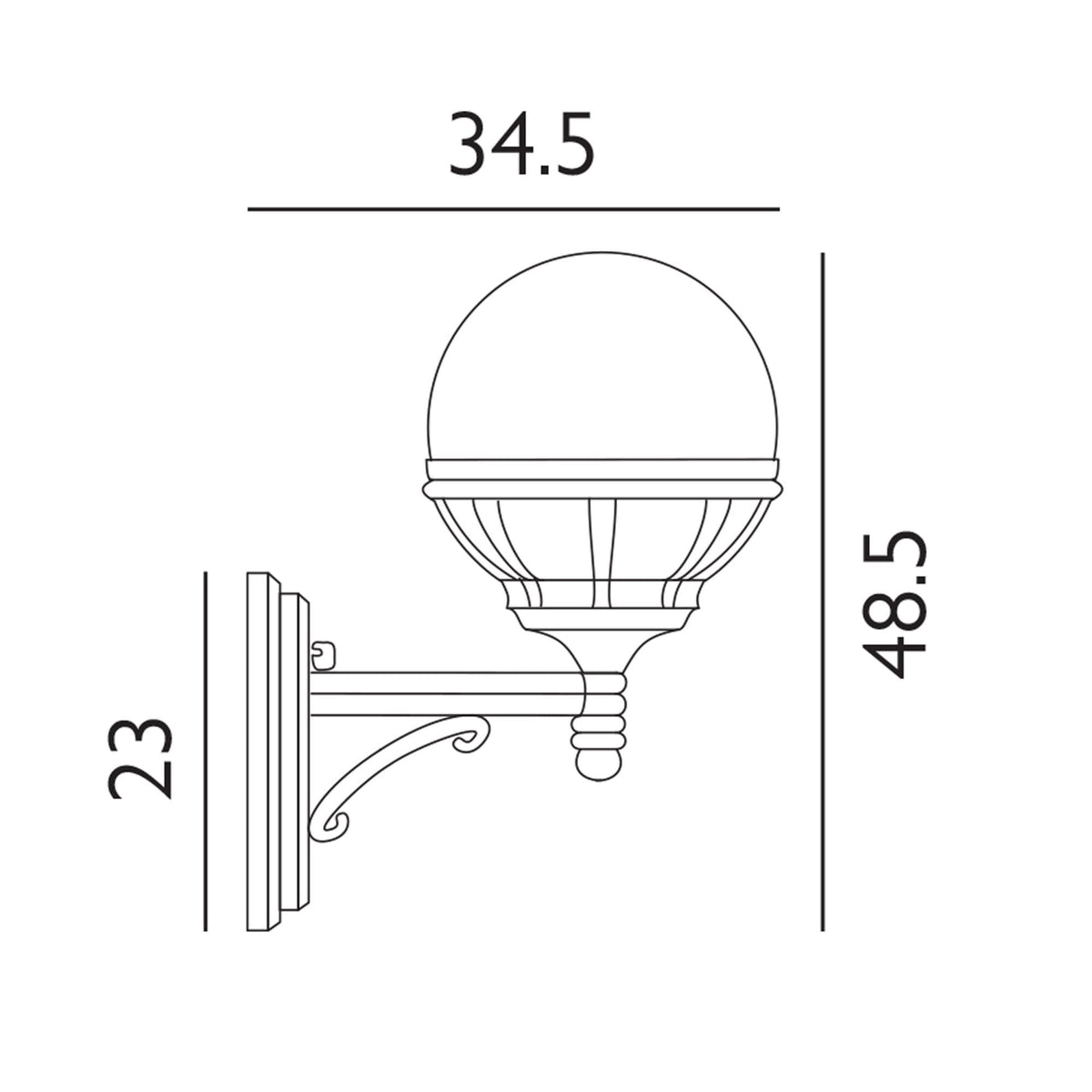 Bologna Coastal Up Wall Light in Black with Clear Dome