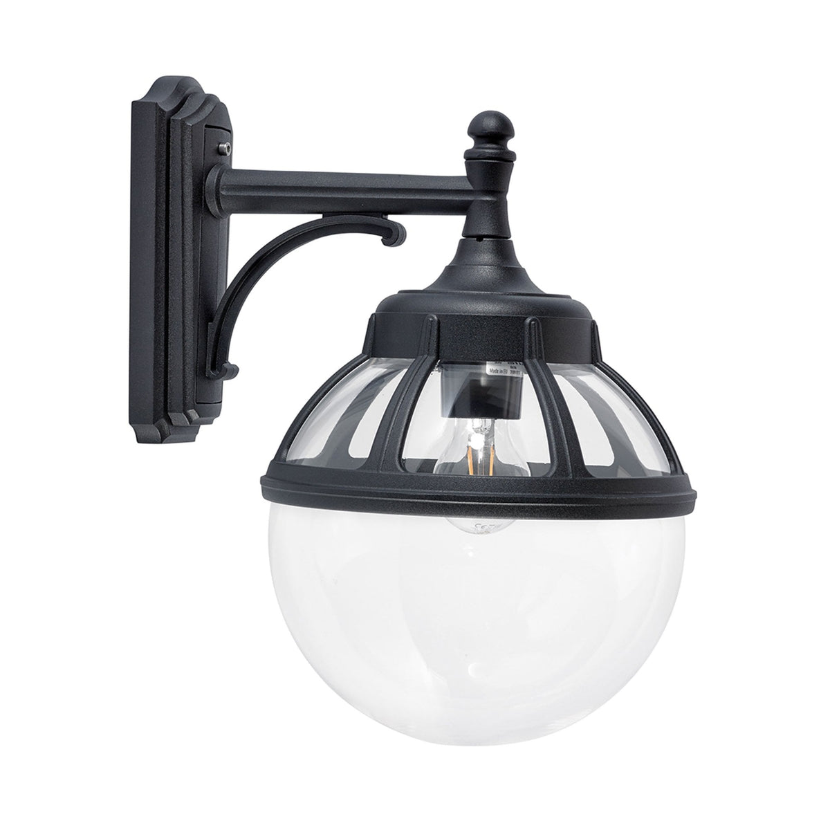 Bologna Coastal Down Wall Light in Black with Clear Dome