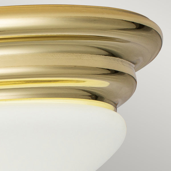 Brompton IP44 Flush Mount Ceiling Light in Polished Brass with Frosted Diffuser