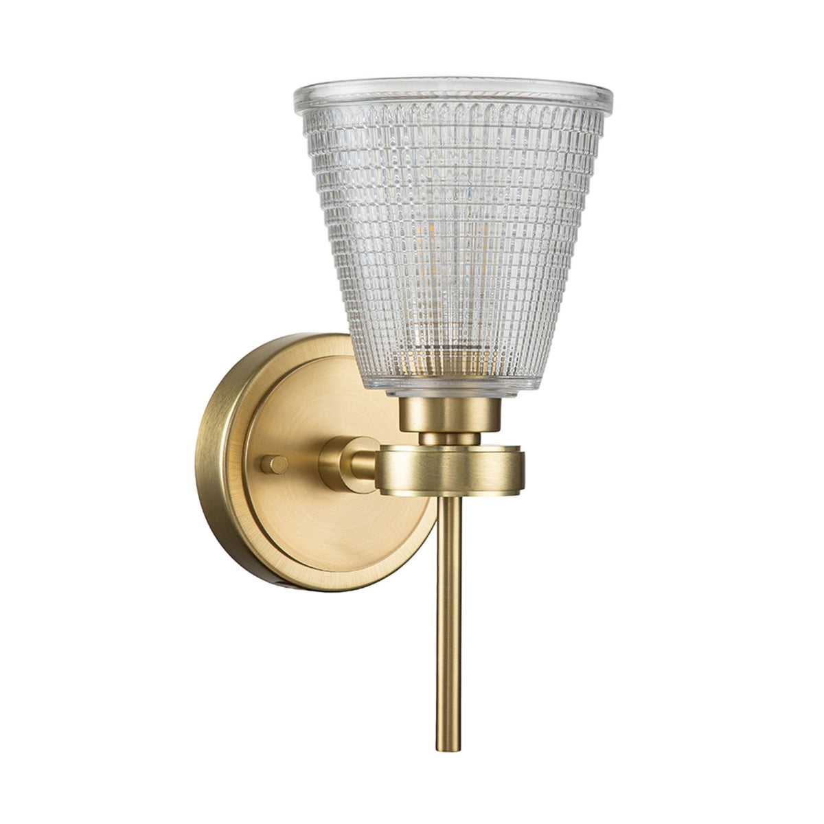 Gunnislake IP44 Wall Light in Brushed Brass with Prismatic Glass Shade