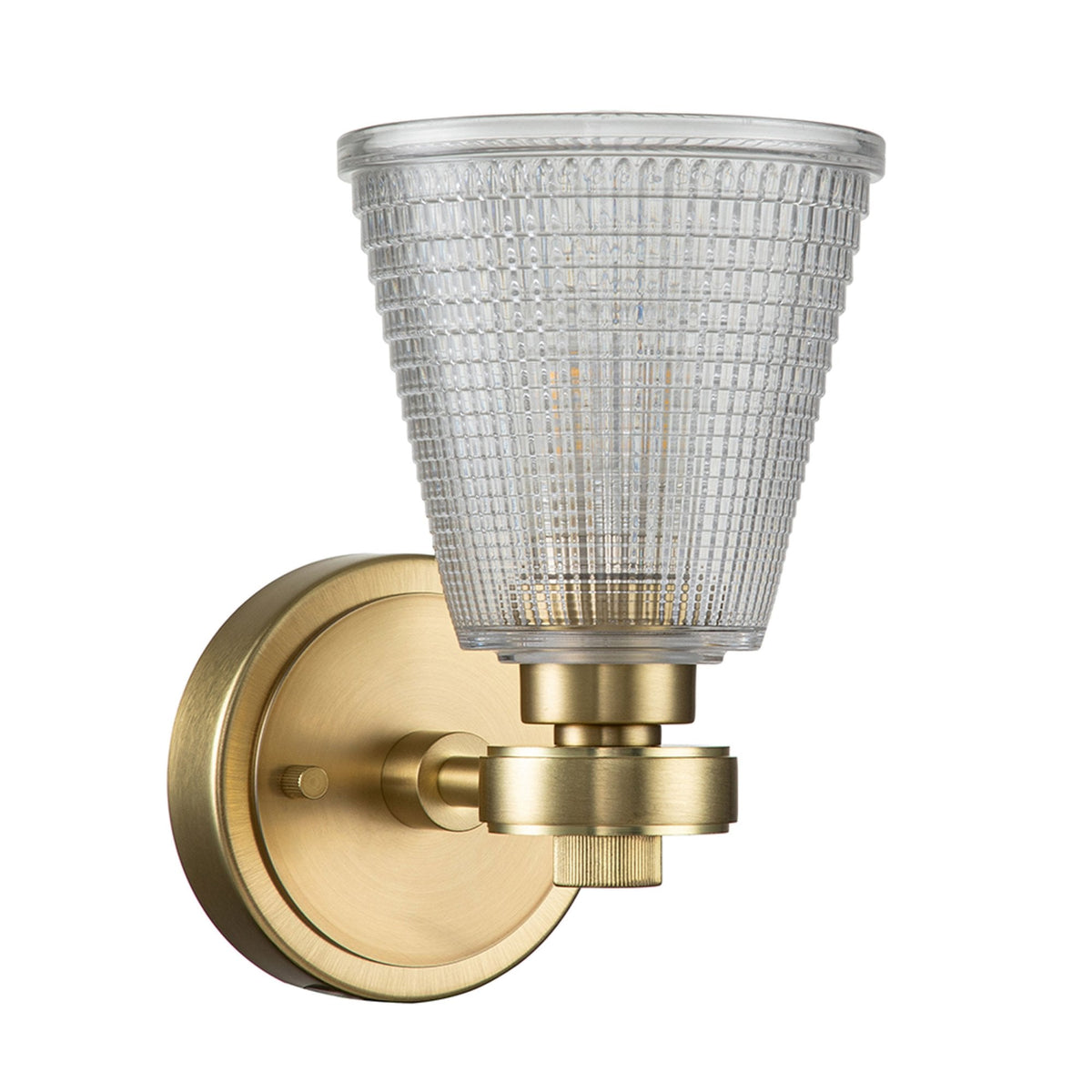 Gunnislake IP44 Wall Light in Brushed Brass with Prismatic Glass Shade
