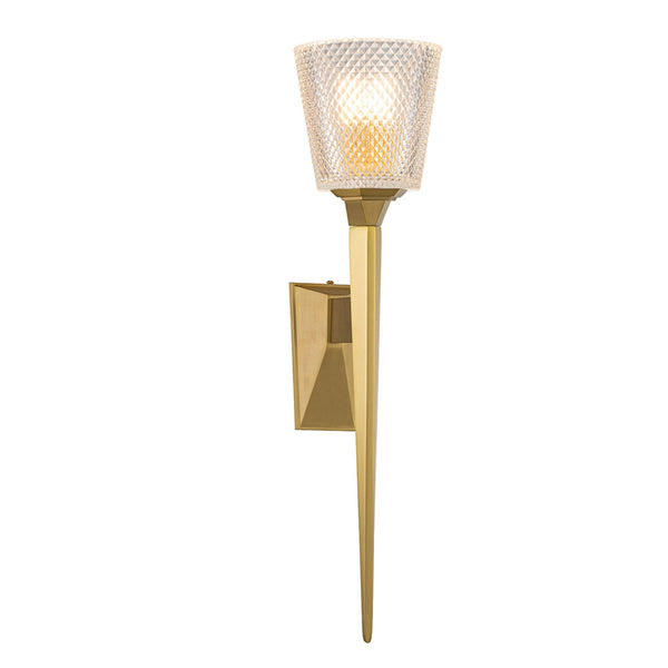 Verity IP44 Wall Light in Brushed Brass with Cut Glass Shade